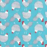 Hens and cockerels on turquoise
